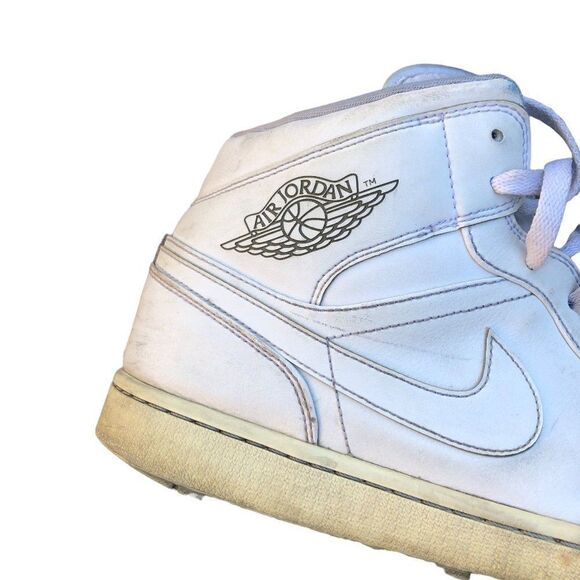 BEATER 2015 Nike Air Jordan 1 Mid White Wolf Grey Size 14 - Picture 8 of 16